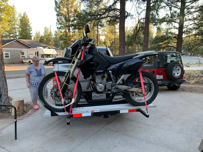 Black Widow Heavy Duty Motorcycle Carrier | Model SMC-600R | Size 78.75" L x 8" W | Capacity 600 lb | Class III/IV 2" Hitch | Horsepower 4 To 90+ HP | For Trucks, SUVs, & Vans
