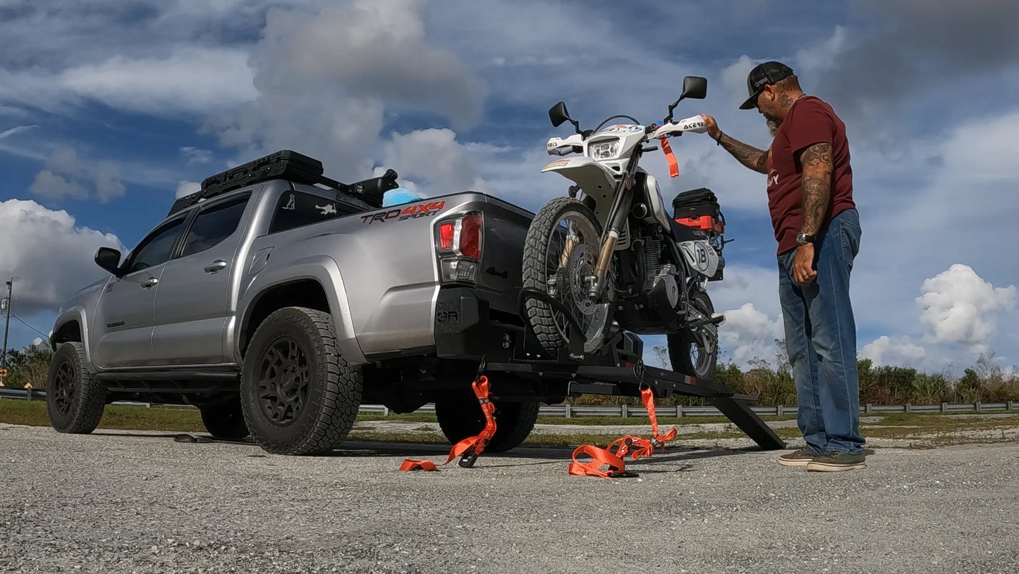 Black Widow Heavy Duty Motorcycle Carrier | Model MCC-600 | Track Size 79" x 7.75" | Capacity 600 lb | For Class III & IV Hitches