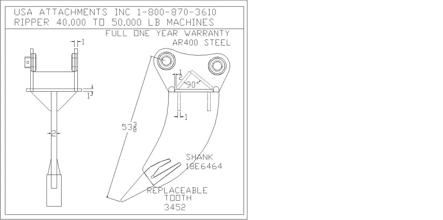 IS ATTACHMENT AR400 STEEL FROST RIPPER 16000 TO 100000 LB EXCAVATOR