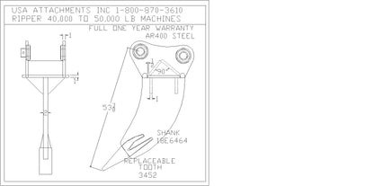 IS ATTACHMENT AR400 STEEL FROST RIPPER 16000 TO 100000 LB EXCAVATOR