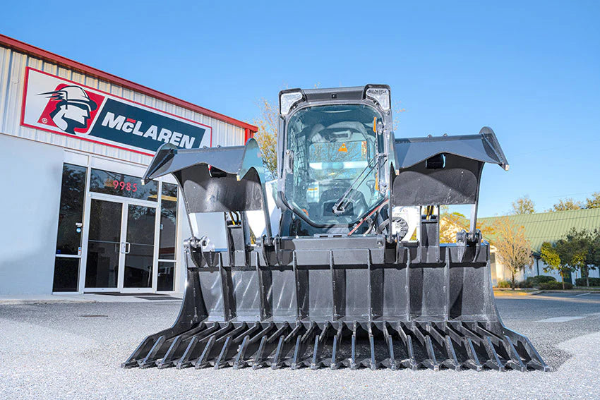 McLaren Industries Extreme Duty Rock Grapple Bucket | Model 60X126X66 To 60X126X84 | Width 66" To 84" | 15 To 25 GPM | For Skid Steer