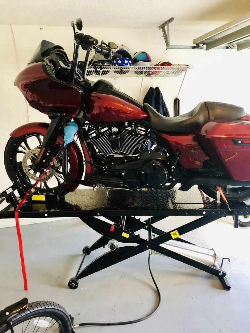 Black Widow Pneumatic Motorcycle Lift Table | Model BW-1000A | Platform Size 78.75" x 24" | 90 To 100 PSI Air | For Touring, Cruiser & Sport Bikes