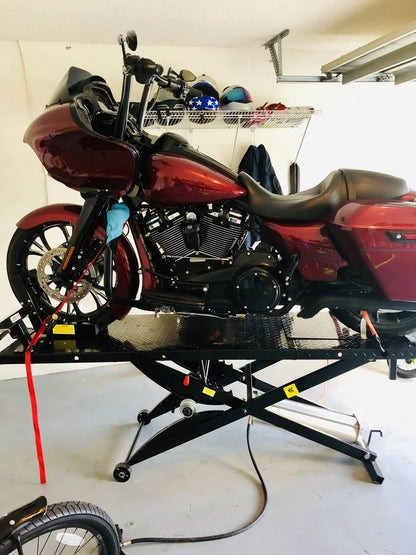 Black Widow Pneumatic Motorcycle Lift Table | Model BW-1000A | Platform Size 78.75" x 24" | 90 To 100 PSI Air | For Touring, Cruiser & Sport Bikes