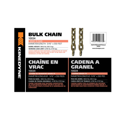 Kinedyne Grade 70 Bulk Chain | Width 5/16" | Length 550' | Working Load Limit 2,135 Kg | For Heavy-Duty Cargo & Industrial Tie-Down Applications