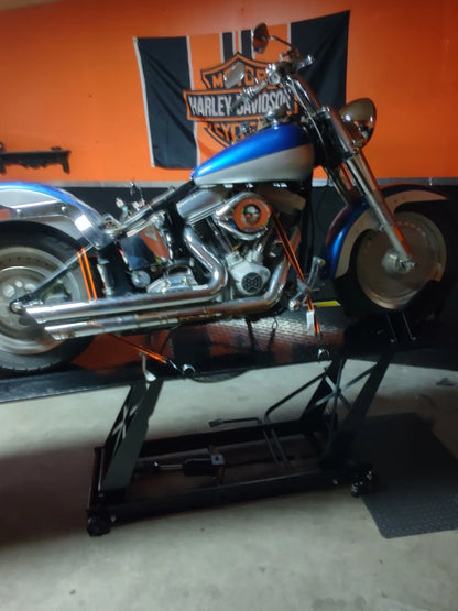 Black Widow Hydraulic Motorcycle Lift Table | Model BW-680 | Platform Size 86-3/4" x 26-7/8" | Capacity 1,000 lb | For Street, Sport & Racing Bikes