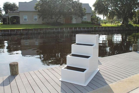 RIO MARINE CUSTOMS | Fiberglass Boat Boarding Stair | Model CMS04-RR | 25" W x 45" D x 42" H | 4-Step Access Solution | For Yacht & Dockside