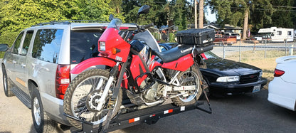 Black Widow Heavy Duty Motorcycle Carrier | Model MCC-600 | Track Size 79" x 7.75" | Capacity 600 lb | For Class III & IV Hitches