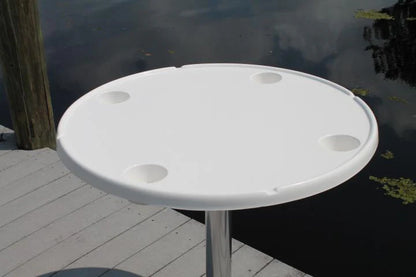 CM Marine Round Cockpit Table | Model RWRT31‑NOPOST | 31" Diameter | 4 Cup Holders | Fiberglass Marine Table | For Boats & Rough Water