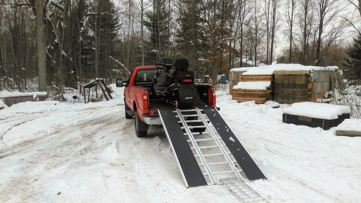 Black Widow Black Ice Folding Snowmobile Ramp W/ Extension | Model SNO-9454-HDXW-EXT | Size 7'10" x 54" | Capacity 1,500 lb | For Snowmobile Truck Loading