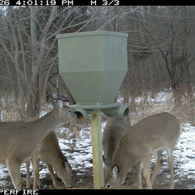 Bank Outdoors FeedBank 300 Gravity Deer Feeder | Model FB300 | Capacity 300‑Gallon | 4 Ports | For Universal 4×4 Mount