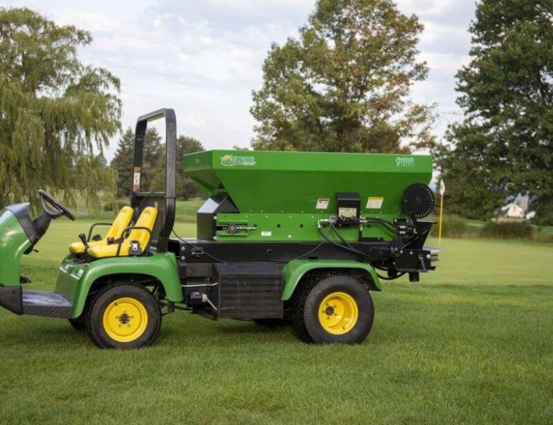 TurfTime GT-100 Towable Topdresser 75-yard hopper, 15-degree tilt spinners For Tractor