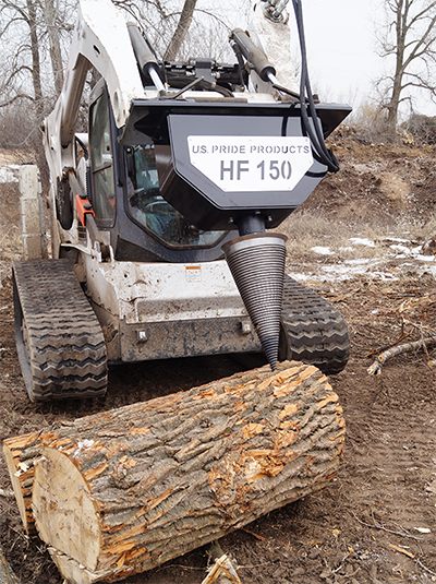 U.S Pride Hands Free Cone Log Splitter | Model HF-150 | Splitter Weight 600 Lbs | For Mid Sized Skid Steer Loaders