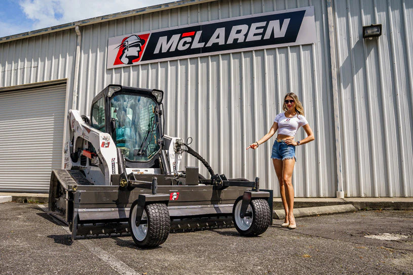 McLaren Industries Hydraulic Power Rake | Model 60X833X74 & 60X833X90 | Width 72" & 90" | 16 To 26 GPM | For Skid Steer