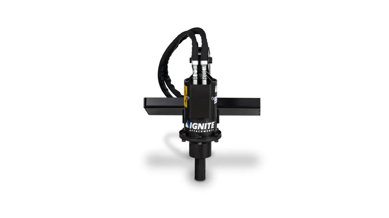 Ignite Attachments Mini Auger | Model 100PH | Overall Width 25" | Max Auger Bit Diameter 24" | Hydraulic Flow 15 GPM | For Mini Skid Steers