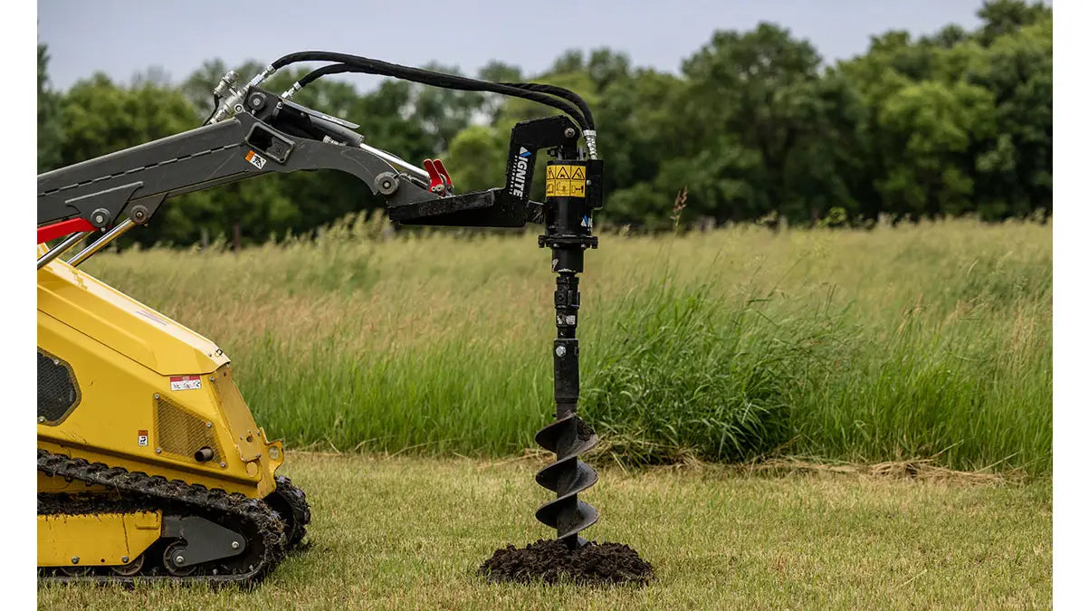 Ignite Attachments Mini Auger | Model 100PH | Overall Width 25" | Max Auger Bit Diameter 24" | Hydraulic Flow 15 GPM | For Mini Skid Steers