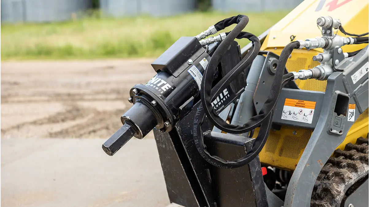 Ignite Attachments Mini Auger | Model 100PH | Overall Width 25" | Max Auger Bit Diameter 24" | Hydraulic Flow 15 GPM | For Mini Skid Steers