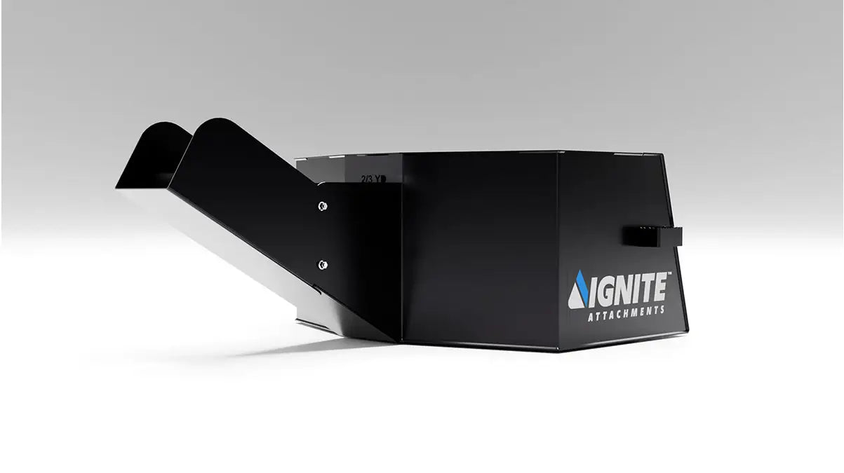 Ignite Attachments Concrete Chute Bucket | Width 50.5" | Capacity 2/3 yd | Hydraulic Flow Range 13–25 GPM | For Skid Steers