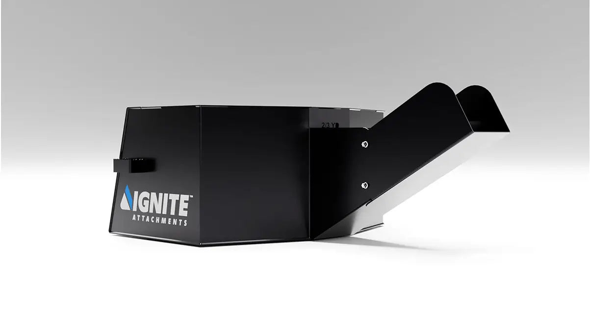 Ignite Attachments Concrete Chute Bucket | Width 50.5" | Capacity 2/3 yd | Hydraulic Flow Range 13–25 GPM | For Skid Steers