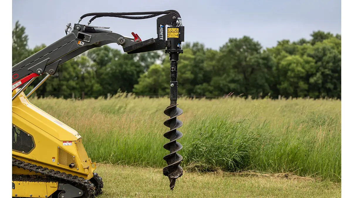 Ignite Attachments Mini Auger | Model 100PH | Overall Width 25" | Max Auger Bit Diameter 24" | Hydraulic Flow 15 GPM | For Mini Skid Steers