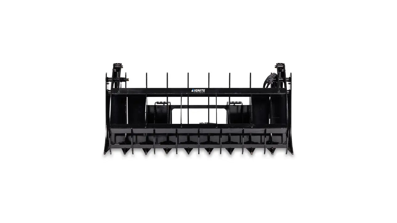 Ignite Attachments Rake Grapple | Working Width 66" | Overall Height 37.2" | Hydraulic Flow 12-16 GPM | For Skid Steers