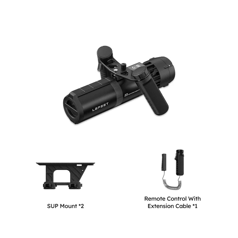 Lefeet Underwater Scooter | Model P1 Standard & P1 XR | Length 9.72"–15.79" | Width 12.40" | Height 5.12" | 9 & 13 kgf Thrust | 60m Depth | 60–90 Min Runtime | For Scuba, Freediving & SUP