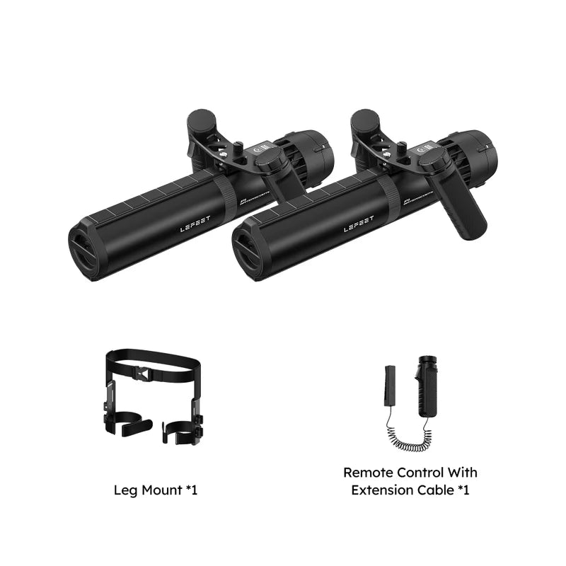 Lefeet Underwater Scooter | Model P1 Standard & P1 XR | Length 9.72"–15.79" | Width 12.40" | Height 5.12" | 9 & 13 kgf Thrust | 60m Depth | 60–90 Min Runtime | For Scuba, Freediving & SUP