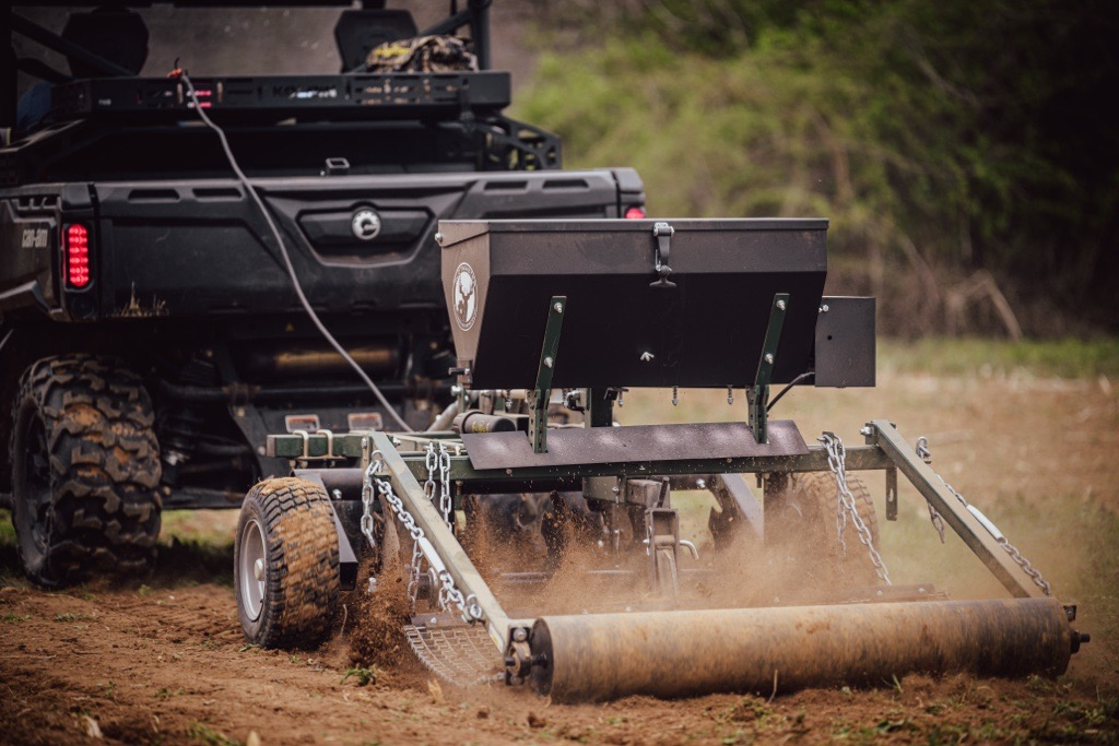 atv seed planter Plotmaster Hunter 400 | with Versa Seeder | Plow, Disc, Seed, Cultipack, Drag | 5-in-1 Food Plot Planter