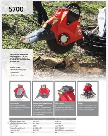 Prinoth Stump Grinder | 2020 Model S700 |  Wheel Width 4.5" | 45 Tools | 16–37 GPM | 830 lbs | For Skid Steers