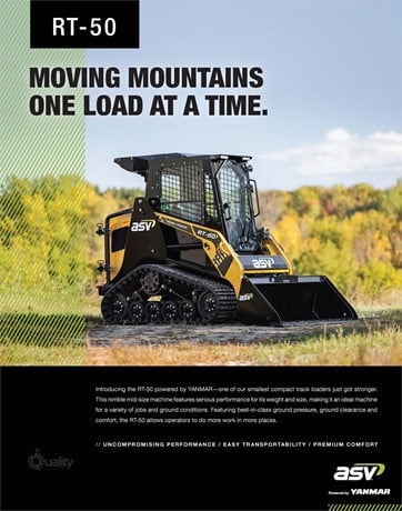 ASV Skid Steer With 60" Bucket | Model 2025 POSI-TRACK RT50 | 53 HP | 3,000 PSI | For Compact Equipment Applications