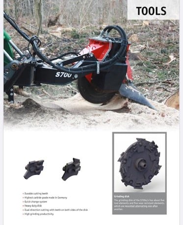 Prinoth Stump Grinder | 2020 Model S700 |  Wheel Width 4.5" | 45 Tools | 16–37 GPM | 830 lbs | For Skid Steers