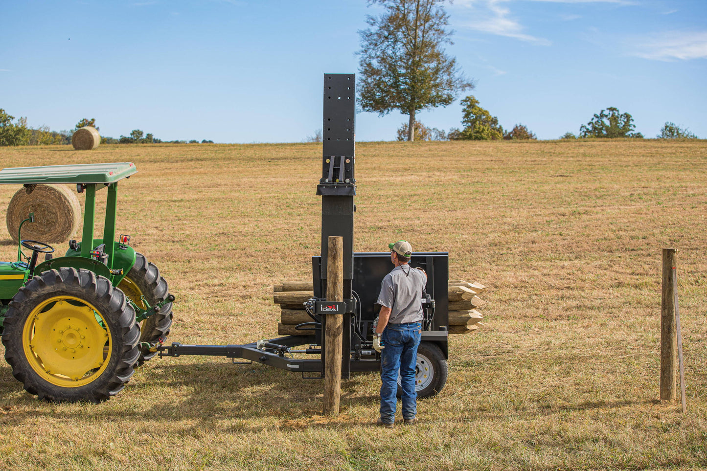 Ideal | Heavy Duty Trailer Post Driver | Model ID205 | Mast Stroke 67" | 14 HP Hydraulic Electric Start | 750 lb Hammer | For Tractor