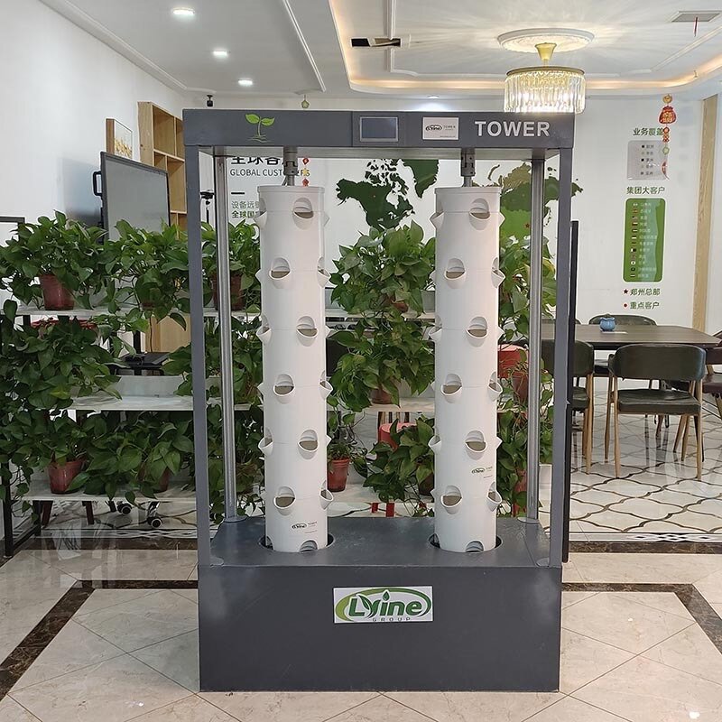 100 plant hydroponic system Lyine 6P10-4/6P15-4 Rotating Hydroponic Tower with LED Light System | 10 & 15 Layers