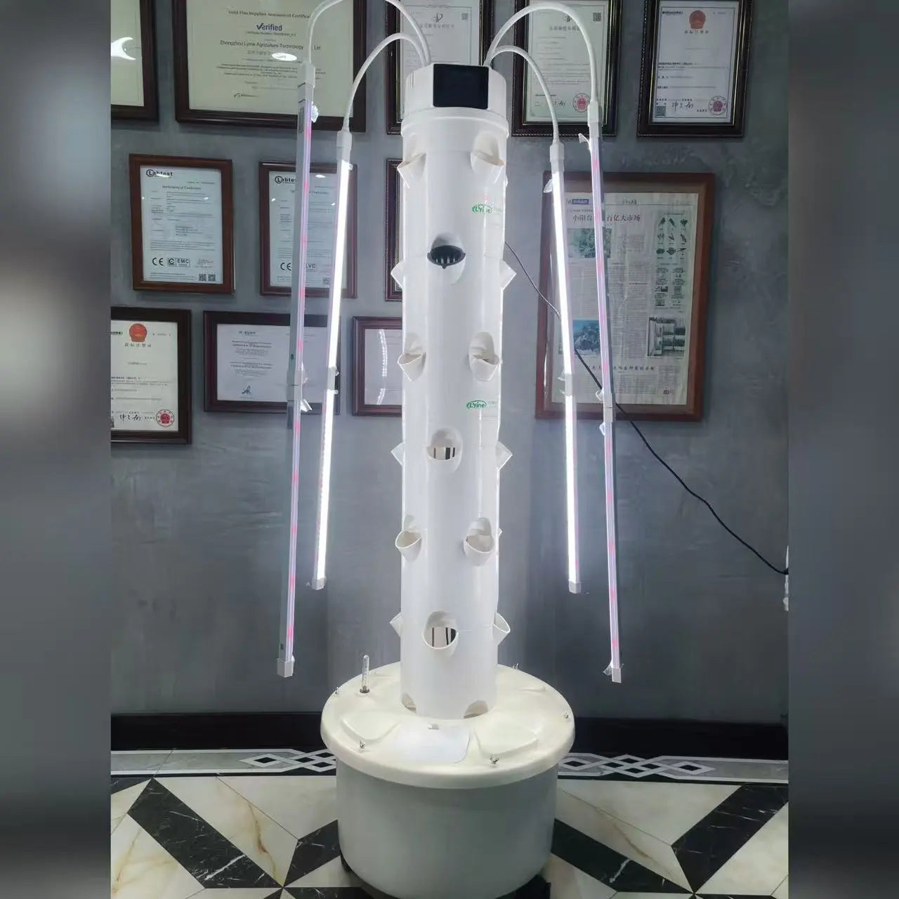 Lyine Vertical Hydroponic Tower | Model 4P6 Touchscreen Version | Height 61" | 24 Plant Sites | For Indoor Growing System