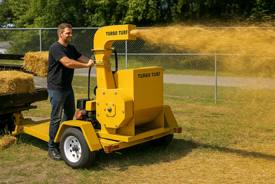 Turbo Turf Straw Blower | Model TM-20-K & TM-20-H | Blows 2-3 Bales/min | Maximum Reach 50' | Engine Horsepower 20 HP