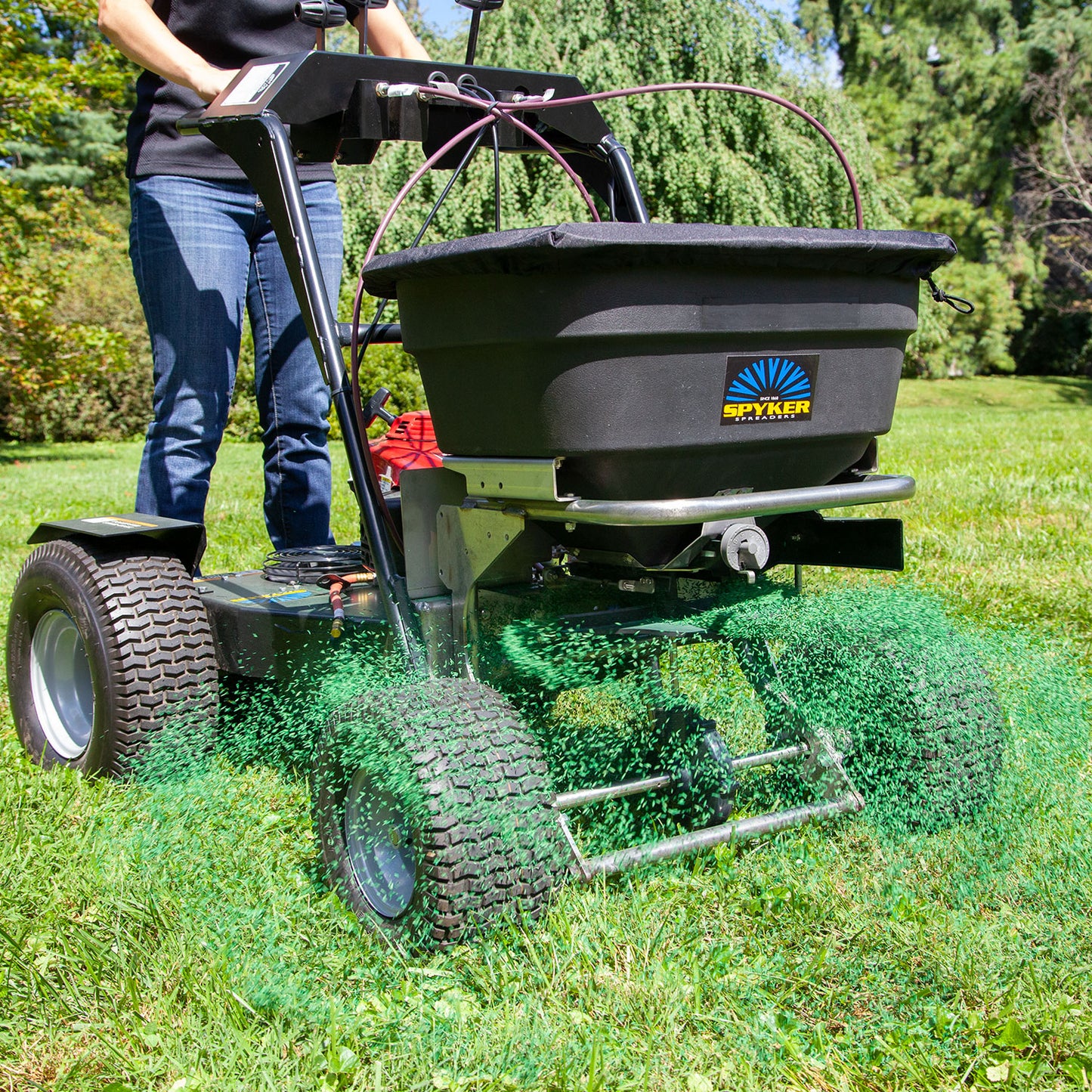 Spyker Ride-On Spreader w/ Honda Engine | Hopper Capacity 120 lb | 4.4 HP | Spread Width 12' | Hydrostatic Rear-Wheel Drive