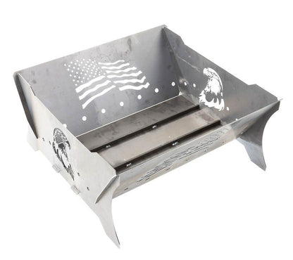 Swisher Eagle & Flag Fire Pit and Firewood Utility Cart | Fire Pit 32" L x 30" W x 15" H | Firewood Cart 24" W x 26" L x 39" H | Heavy Duty Steel | 200 lb Capacity