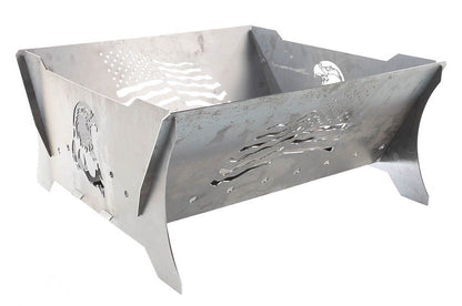 Swisher Eagle & Flag Fire Pit and Firewood Utility Cart | Fire Pit 32" L x 30" W x 15" H | Firewood Cart 24" W x 26" L x 39" H | Heavy Duty Steel | 200 lb Capacity