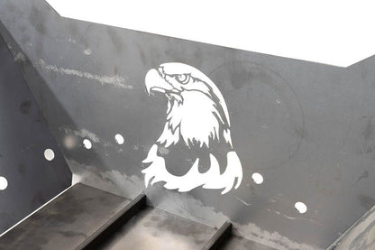 Swisher Eagle & Flag Fire Pit and Firewood Utility Cart | Fire Pit 32" L x 30" W x 15" H | Firewood Cart 24" W x 26" L x 39" H | Heavy Duty Steel | 200 lb Capacity