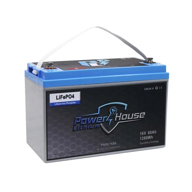 PowerHouse Lithium 16V 80Ah Deep Cycle Marine Battery | Model PH1680 | 4–5 Devices