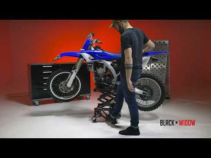 Black Widow Hydraulic Motorcycle Scissor Lift w/Casters | Model BW-SJ-4303 | Platform Size 16" x 14" | Capacity 300 lb | For Dirt Bikes & Lightweight Motorcycles