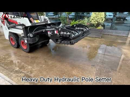 Landy Attachments Hydraulic Pole Setter | Width 42" & 52" | Opening Range 3"-21" | 16 GPM | 1 Ton | For Skid Steers, Excavators & Telehandlers