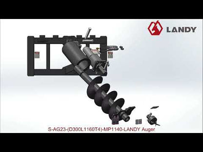 Landy Attachments Auger Drive & Drill Bit | Auger Diameter 9" | Drill Pipe Length 45" | 20 GPM | For Skid Steers