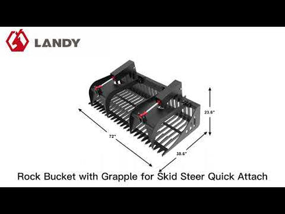 Landy Attachment Rock Grapple Bucket | Width 72" & 84" | 16 GPM | For Skid Steers