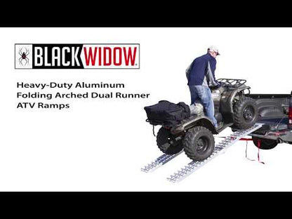 Black Widow Arched Folding Dual Runner ATV Ramps | Model AF-9012-HD-2 | Size 7' 5" L x 11.25" W | Capacity 3,000 lb | Horsepower 4 To 90+ HP | For ATV & UTV Loading
