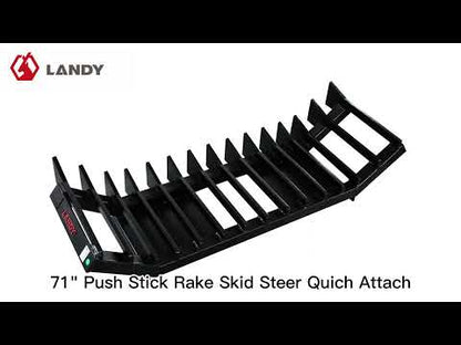 Landy Attachments HD Stick Rake | Width 71" | 12-25 GPM | 20-35 HP | For Skid Steers, Tractors, ATVs & UTVs