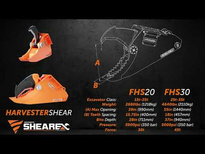 Shearex FHS30 Harvester Shears | 25t-35t Carrier Compatibility | Force 45 Tons | For Excavator