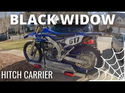 Black Widow Nonfolding Dirt Bike Carrier | Model AMC-400L | 5.5" Track Width | Extra-Long 6' Ramp | 400 lb Capacity | For Class III/IV 2" Hitch Motorcycles & EBikes