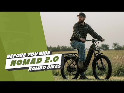Rambo | E-Bikes | Model Nomad 2.0 | Up to 30 MPH | Up to 38-Mile Range | 1000W Hub Motor | Dual Battery | 48V 15Ah-20Ah LG Battery | For Hunters & Adventurers