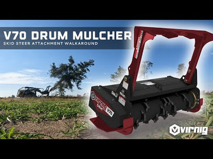 Virnig V70 Drum Mulcher | Models DRM60 & DRM72 | Widths 60" & 72" | Hydraulic Flow 30 To 50 GPM | For Skid Steer