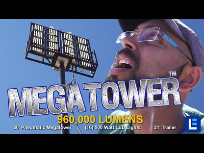 Larson Electronics 50' Pneumatic Megatower™ on 21' Trailer - (16) 500 Watt LED Lights, (4) Cameras, 2TB NVR, Router - 11KW Genset